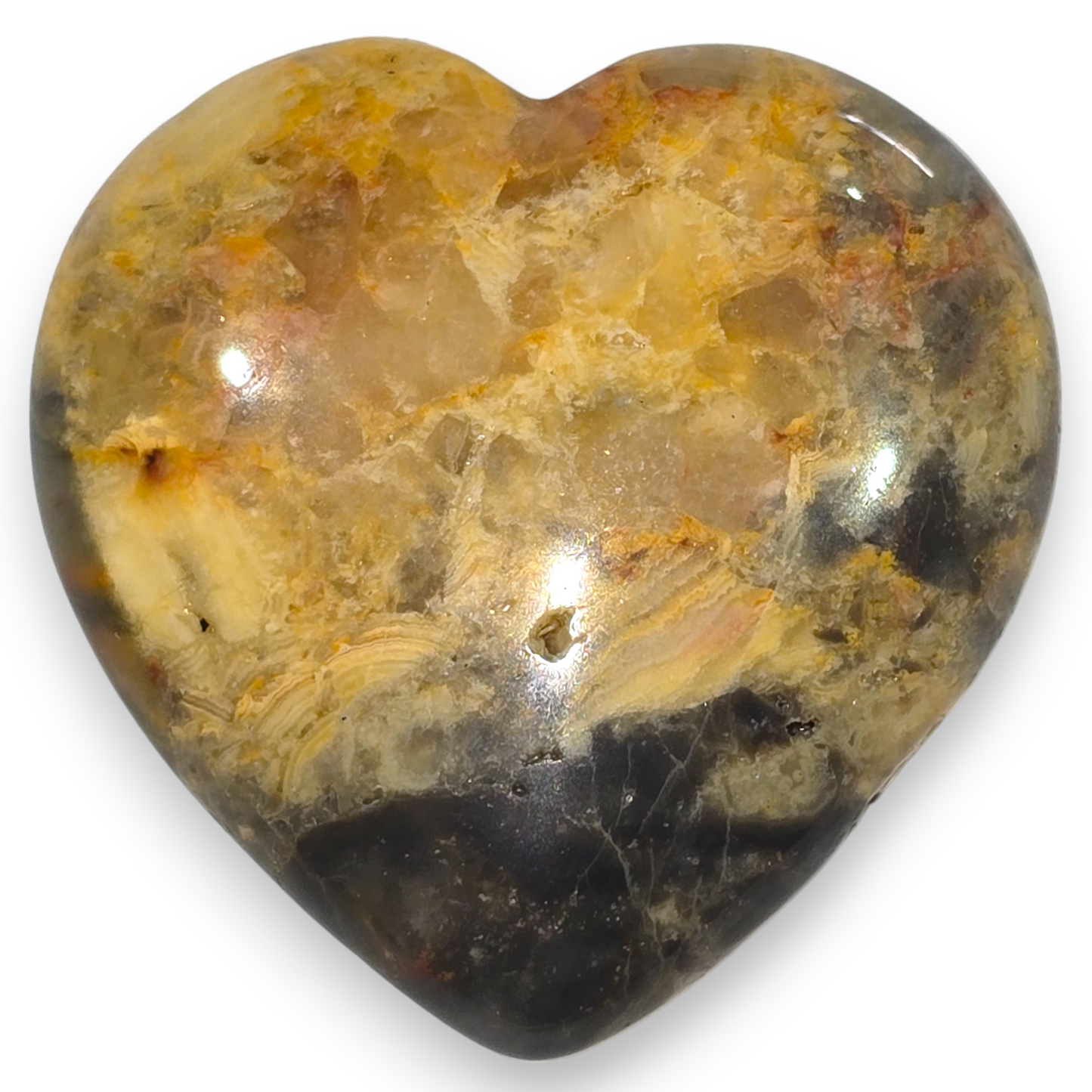 Yellow Crazy Lace Agate Heart Carving