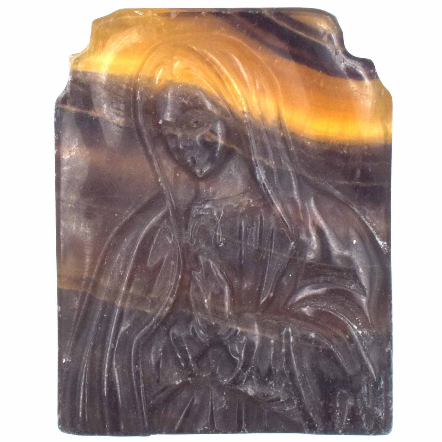 Yellow & Purple Fluorite Mary Carving