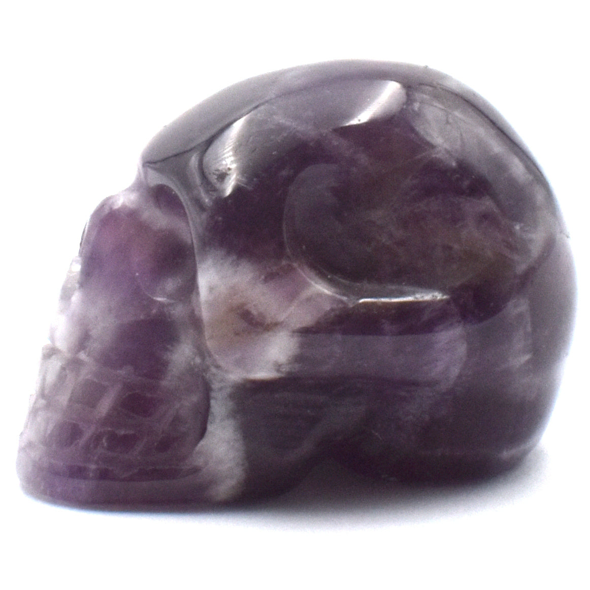 Chevron Amethyst Crystal Skull Carving