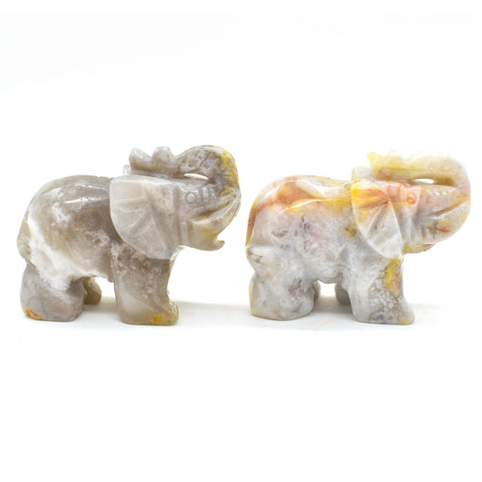 White Crazy Lace Agate Elephant Carving