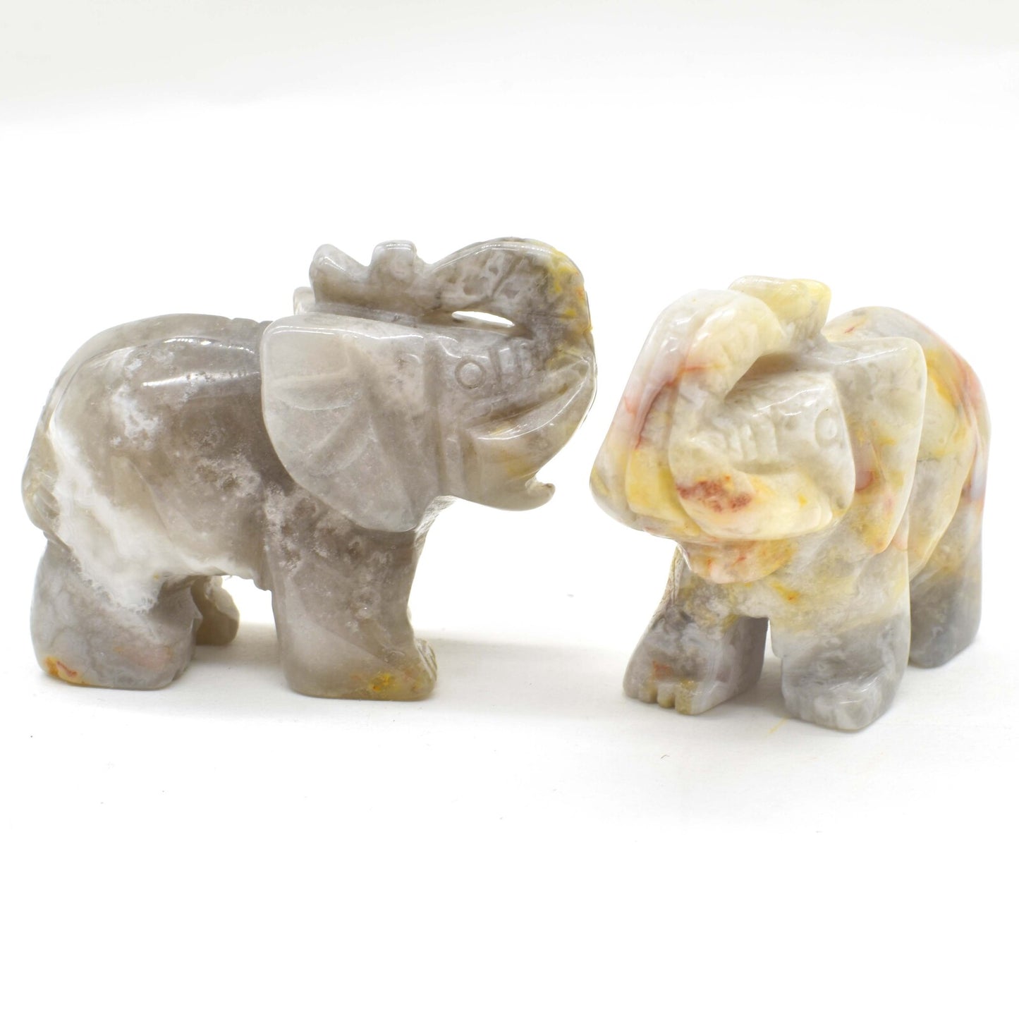 White Crazy Lace Agate Elephant Carving