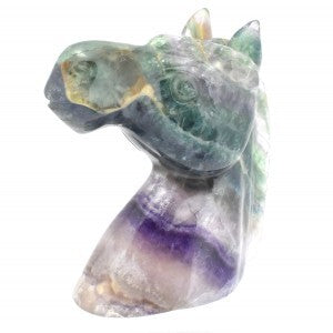Rainbow Fluorite Horse Head Carving