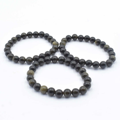 Silver Sheen Obsidian Bead Bracelet