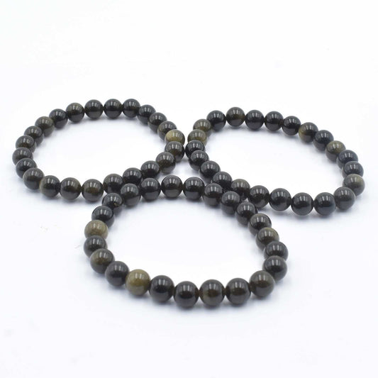 Silver Sheen Obsidian Bead Bracelet