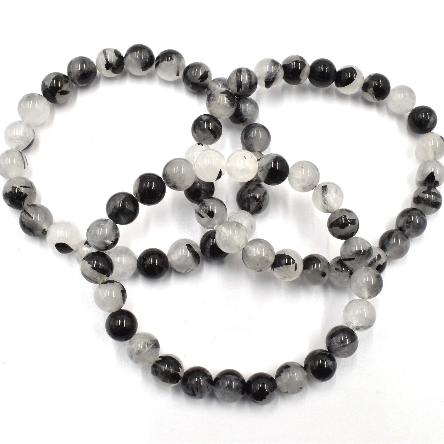 Tourmalinated Quartz Bead Bracelet