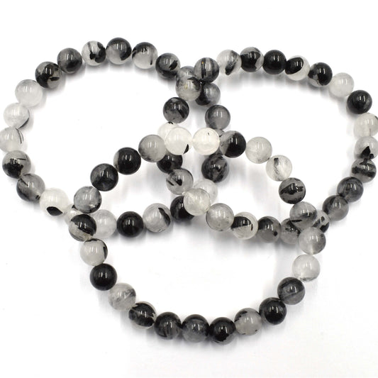 Tourmalinated Quartz Bead Bracelet
