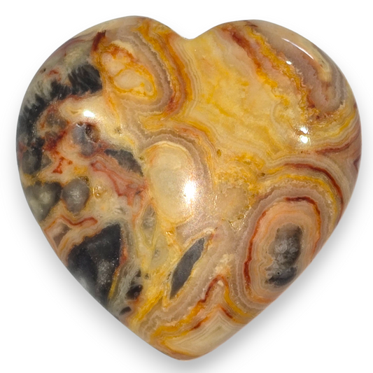 Yellow Crazy Lace Agate Heart Carving