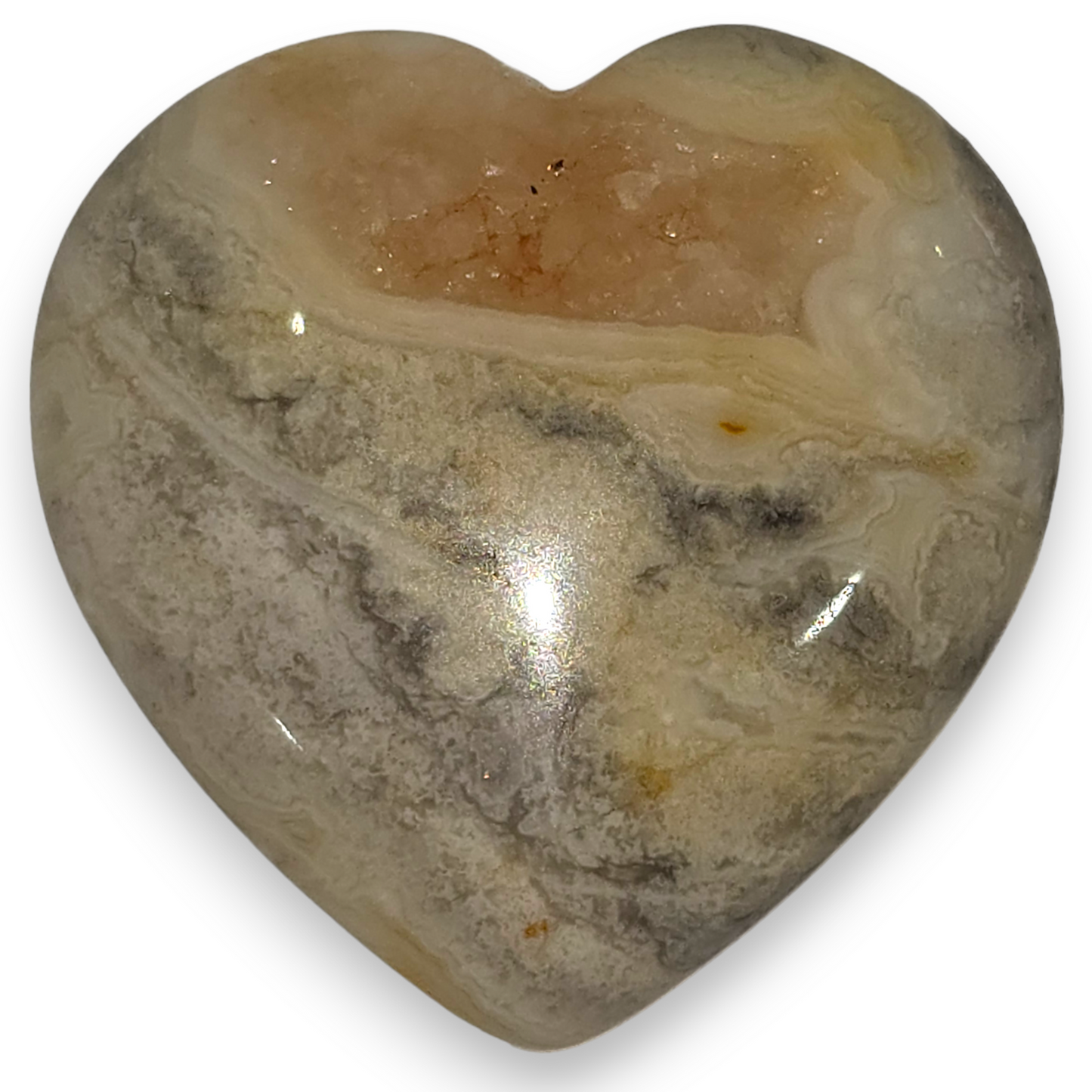 White Crazy Lace Agate Heart Carving