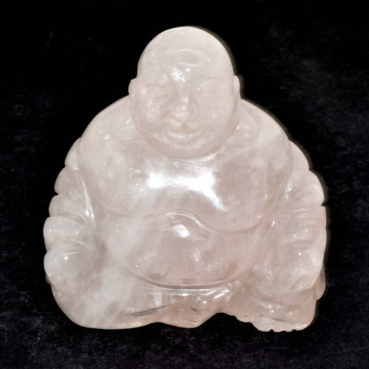 Rose Quartz Laughing Buddha Carving