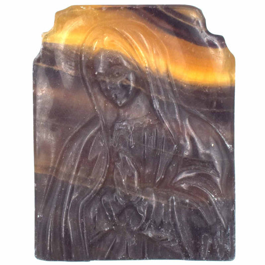 Yellow & Purple Fluorite Mary Carving