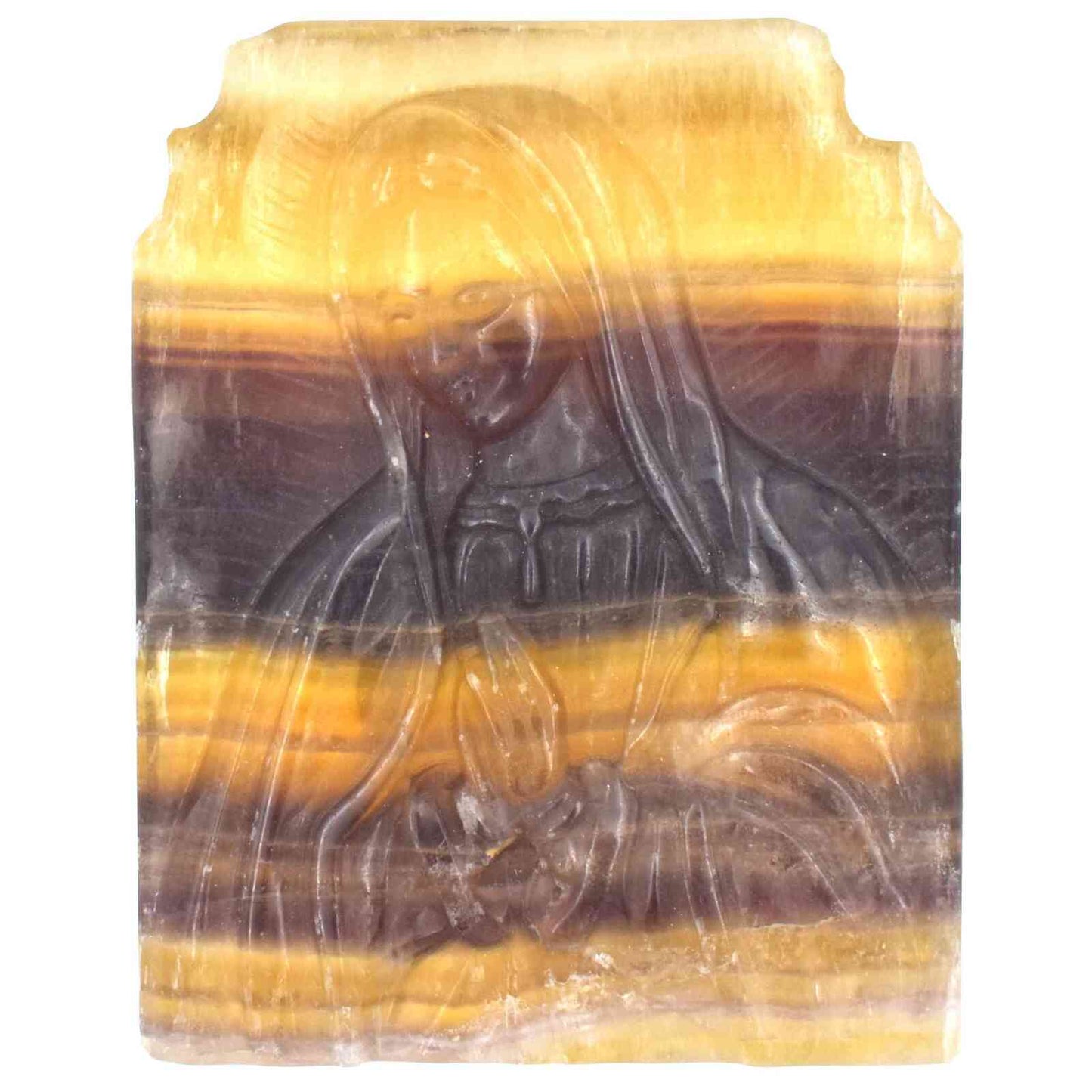 Yellow & Purple Fluorite Mary Carving