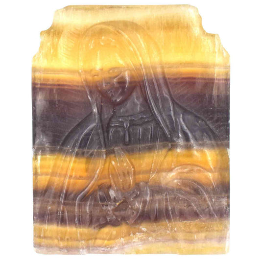 Yellow & Purple Fluorite Mary Carving