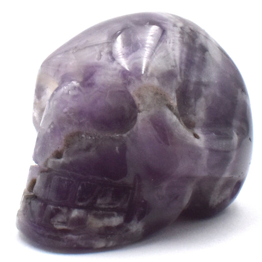 Chevron Amethyst Crystal Skull Carving
