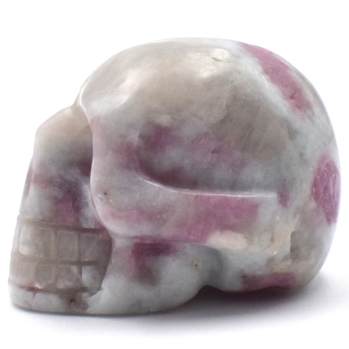 Pink Tourmaline in Quartz Crystal Skull Carving