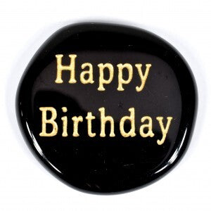 Happy Birthday Obsidian Black Word Stone