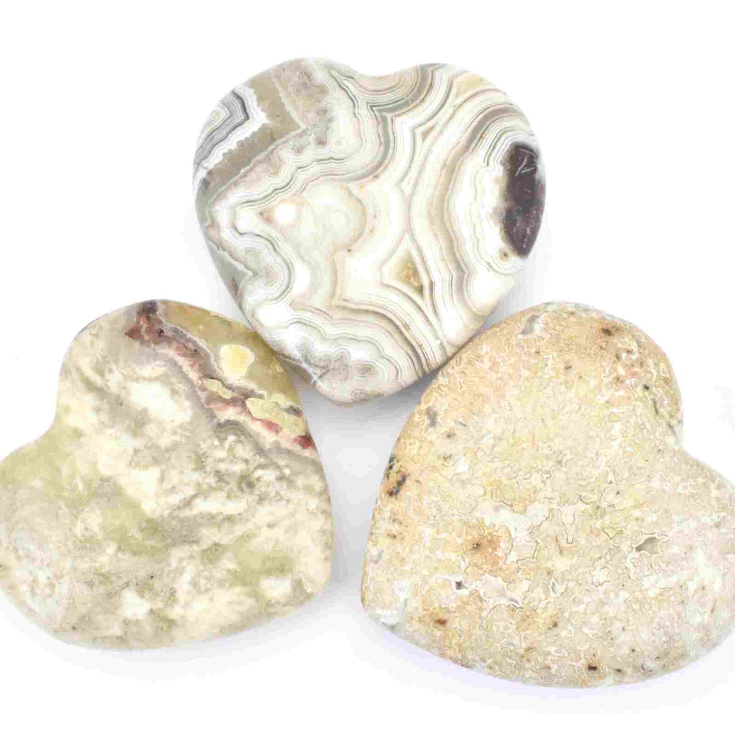 White Crazy Lace Agate Heart Carving [Medium]