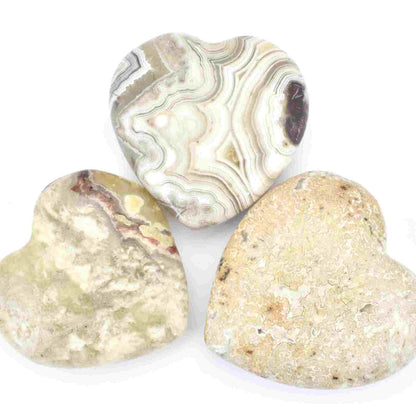 White Crazy Lace Agate Heart Carving [Medium]