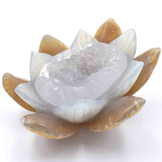 Agate Geode Lotus Flower Carving